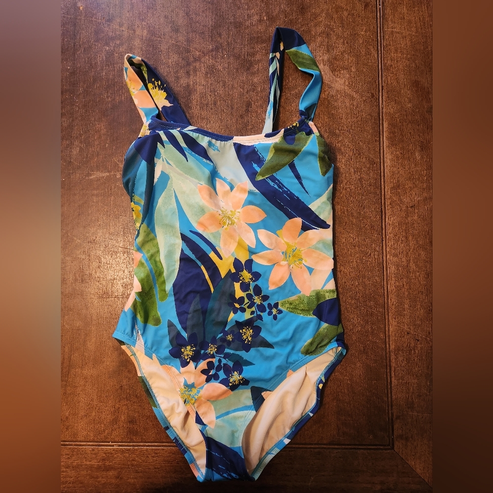 Womens Blue Floral One Piece Swim Suit